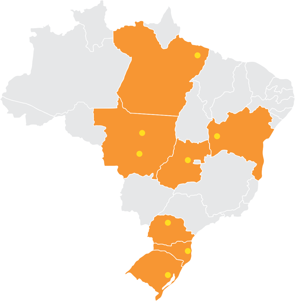 Mapa do Brasil com presença do Grupo Sulina